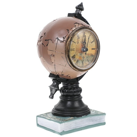 Xing Globe Shape Clock Desktop Resin Clock Decoration Creative Clock Adornment Home Desktop Adornment (Antique Green without Battery)