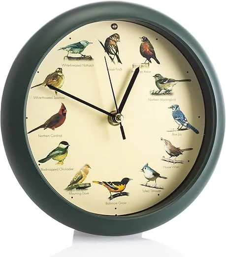 Mark Feldstein & Associates Original Singing Bird Wall/Desk Clock, 8 Inch