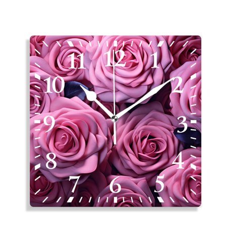 XNSJVGB 14 inch Square Wall Clock,a Large Bouquet of Many Light Red Roses Beautiful Design,Silent Non Ticking Wall Clocks for Living Room Kitchen Bedroom