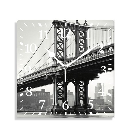 XNSJVGB 14 inch Square Wall Clock,Bridge of New York Vintage East River Drawing,Silent Non Ticking Wall Clocks for Living Room Kitchen Bedroom