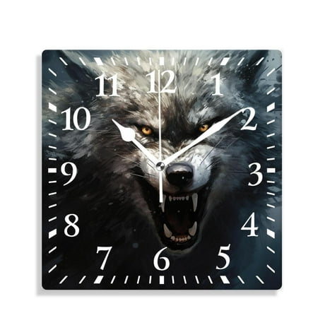 XNSJVGB 14 inch Square Wall Clock,Wolf in Paper Side Hole Design,Silent Non Ticking Wall Clocks for Living Room Kitchen Bedroom