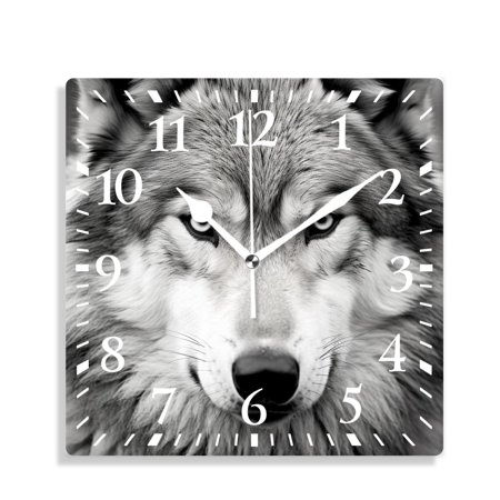 XNSJVGB 14 inch Square Wall Clock,Wolf Wild Animal Image,Silent Non Ticking Wall Clocks for Living Room Kitchen Bedroom