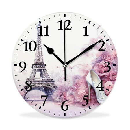 XNSJVGB Silent Non Ticking 10 inch Round Wall Clocks,Paris Eiffel Tower France Butterfly High Shoes Exquisite,Winter Birds Drawing,Decorative Clocks for Living Room Kitchen Bedroom