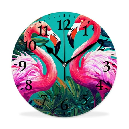 XNSJVGB Silent Non Ticking 10 inch Round Wall Clocks,Red Frog On Large Palm Leaf picture,Winter Birds Drawing,Decorative Clocks for Living Room Kitchen Bedroom