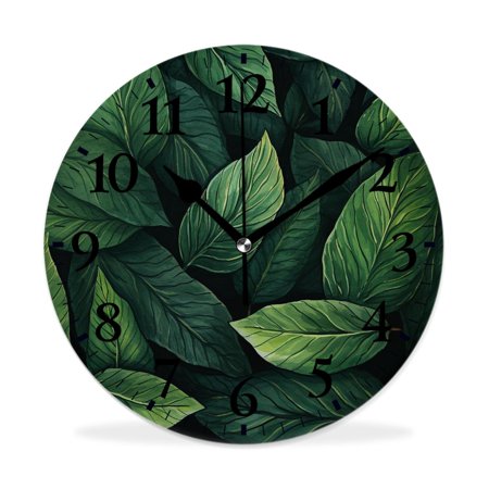 XNSJVGB Silent Non Ticking 10 inch Round Wall Clocks,Tropical Plants Green Leaves print,Winter Birds Drawing,Decorative Clocks for Living Room Kitchen Bedroom