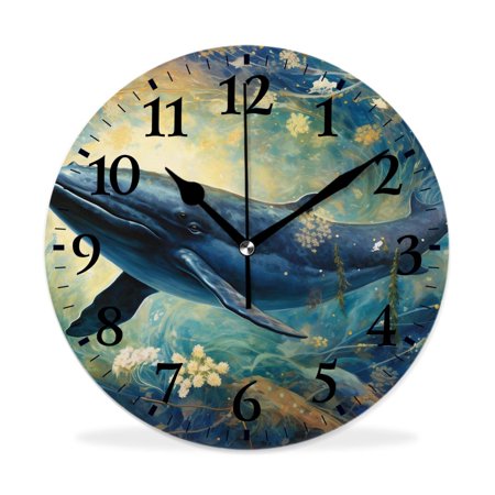 XNSJVGB Silent Non Ticking 10 inch Round Wall Clocks,Vintage Ocean Map Dolphins print,Winter Birds Drawing,Decorative Clocks for Living Room Kitchen Bedroom