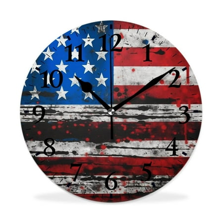 XNSJVGB Silent Non Ticking 10 inch Round Wall Clocks,watercolor American USA Flag Elegant pattern,Winter Birds Drawing,Decorative Clocks for Living Room Kitchen Bedroom