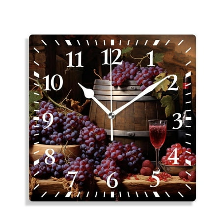 XNSJVGB Silent Non Ticking 10 inch square Wall Clocks,Red White Wine Bottle Glass Image,Decorative Clocks for Living Room Kitchen Bedroom