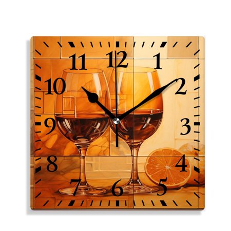 XNSJVGB Silent Non Ticking 10 inch square Wall Clocks,Vintage Style Wine Collage Print,Decorative Clocks for Living Room Kitchen Bedroom