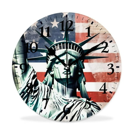 XNSJVGB Silent Non Ticking 12 inch Round Wall Clocks,New York City USA American Flag Elegant pattern,Winter Birds Drawing,Decorative Clocks for Living Room Kitchen Bedroom