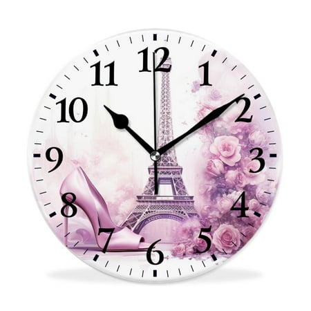 XNSJVGB Silent Non Ticking 12 inch Round Wall Clocks,Paris Eiffel Tower France Butterfly High Shoes style,Winter Birds Drawing,Decorative Clocks for Living Room Kitchen Bedroom