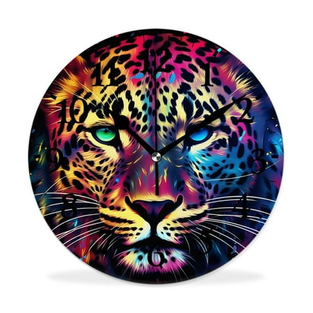 XNSJVGB Silent Non Ticking 12 inch Round Wall Clocks,Rainbow Leopard Print Cheetah Pink beautiful,Winter Birds Drawing,Decorative Clocks for Living Room Kitchen Bedroom