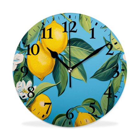 XNSJVGB Silent Non Ticking 12 inch Round Wall Clocks,Tropical Yellow Lemons Fruit Limon design,Winter Birds Drawing,Decorative Clocks for Living Room Kitchen Bedroom