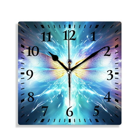 XNSJVGB Silent Non Ticking 12 inch square Wall Clocks,Abstract Dragonfly Style,Decorative Clocks for Living Room Kitchen Bedroom