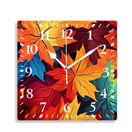 XNSJVGB Silent Non Ticking 12 inch square Wall Clocks,Autumn Red Maple Leaves Thanksgiving Day Art,Decorative Clocks for Living Room Kitchen Bedroom