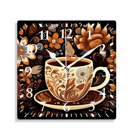 XNSJVGB Silent Non Ticking 12 inch square Wall Clocks,Coffee Tea Cup Art Creative Pattern,Decorative Clocks for Living Room Kitchen Bedroom