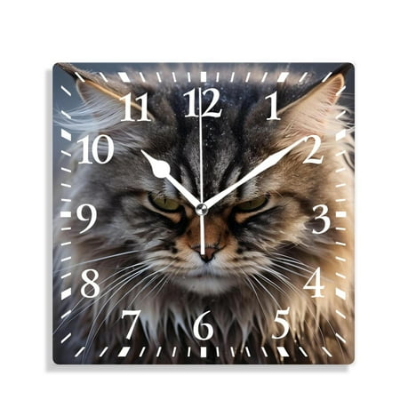 XNSJVGB Silent Non Ticking 12 inch square Wall Clocks,Curious Cat Face Looking Up Painting,Decorative Clocks for Living Room Kitchen Bedroom