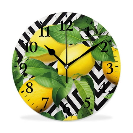 XNSJVGB Silent Non Ticking 16 inch Round Wall Clocks,Lemon Yellow Limon Fruits lovely,Winter Birds Drawing,Decorative Clocks for Living Room Kitchen Bedroom