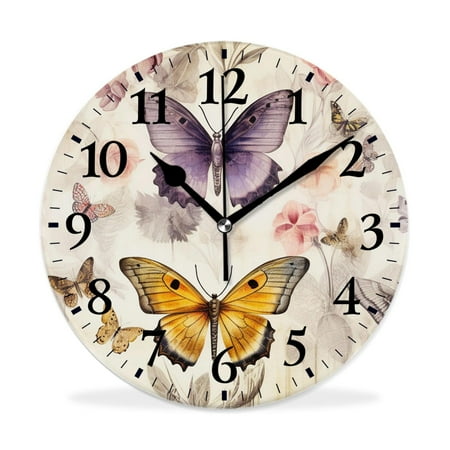 XNSJVGB Silent Non Ticking 16 inch Round Wall Clocks,Monarch Butterfly Insect colorful,Winter Birds Drawing,Decorative Clocks for Living Room Kitchen Bedroom