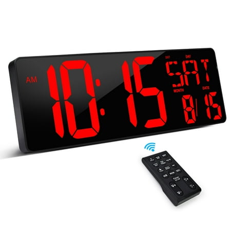 XREXS Large Digital Wall Clock with Remote Control, 16.5 Inch LED Large Display Count Up & Down Timer, Adjustable Brightness Alarm Clock with Day/Date/Temperature for Home, Gym, Office and Classroom