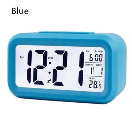 Temperature Backlight Snooze Calendar LED Digital Alarm Clock Desktop clock Table clocks BLUE