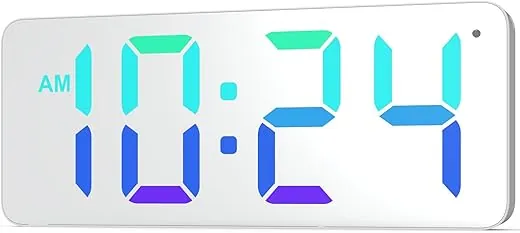 XUANZIT LED Digital Wall Clock with RGB Display, Mirror/White Surface, Big Digits, Auto-Dimming, Electric Wall Clock for Living Room, Bedroom, Kitchen, Office