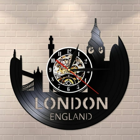 YanGxx London England Cityscape Vinyl Record Clock Great Britain Tower of London City Skyline Home Decor Retro Wall Watch Travel Gift