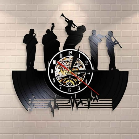 YanGxx Saxophone Jazz Music Band Vinyl Record Wall Clock Classical Jazz Music Decorative Silent Wall Clock Jazz Music Lover Gift