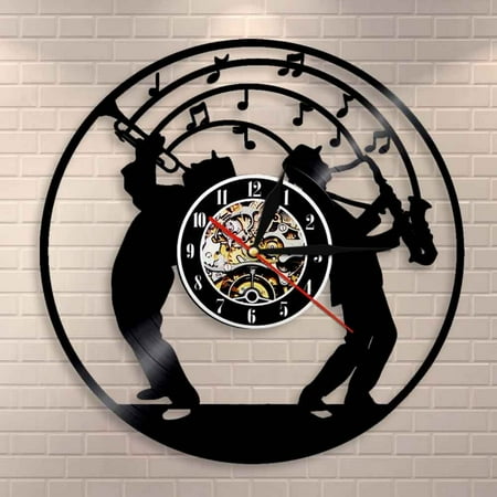 YanGxx Saxophone Music Themed Vinyl Record Wall Clock Silent Movement Wall Watch Jazz Music Studio Room Wall Art Decor Musician Gift