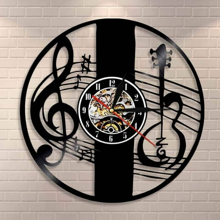 YanGxx Treble Clef Music Note Wall Art Wall Clock Musical Instrument Violin Key Vinyl Record Wall Clock Classical Music Home Decor Gift