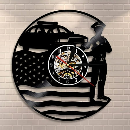 YanGxx USA Policeman Wall Clock Police Station Wall Decor Vinyl Record Wall Clock USA Cop Retro Wall Art Police Officer Retirement Gift