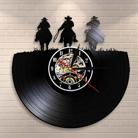 YanGxx Wild West Horse all Decor Three Cowboys Western Wall Art Clock Vinyl Record Wall Clock Horse Rodeo Texas Boots Farmers Gifts