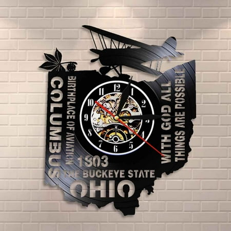 YanGxx With God All Things Are Possible The Buckeye State Ohio Wall Clock Birthplace Of Aviation Columbus Vinyl Record Wall Clock Watch