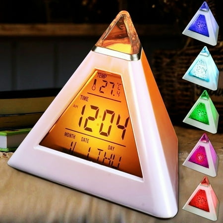 Yesbay Triangle 7 Colors LED Temperature Week Display Digital Alarm Clock Home Decor