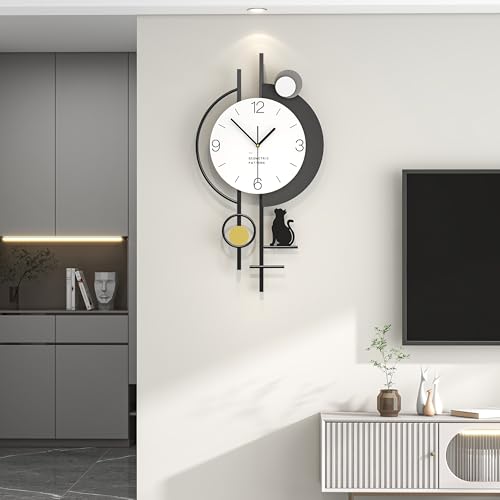 YIJIDECOR Wall Clock for Living Room Decor Decorative Wall Clock Silent Quartz Battery Operated Large Wall Clock for Living Room,Kitchen,Home,Bathroom,Bedroom Black Cat Wall Decor 13x24in