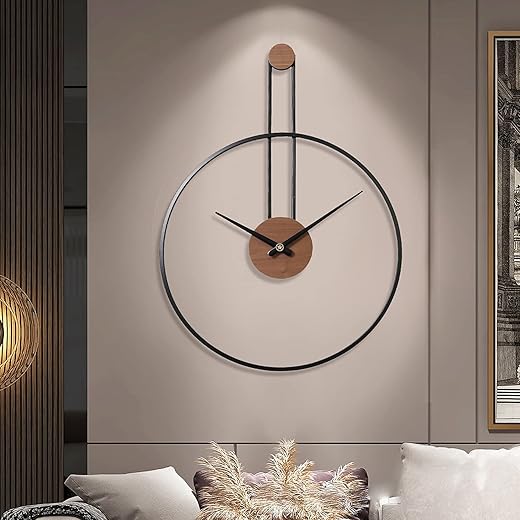 YISITEONE Medium Decorative Wall Clock for Living Room,Metal & Walnut Dial Home Decor Silent Non Ticking Lightweight Clocks for Bedroom, Study, Office Decorations, 24.4