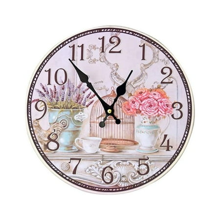 Yongwei European Floral Vintage Shabby Chic Style 30cm Wall Clock Home Bedroom Kitchen Quartz(without Battery)