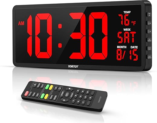 YORTOT 16" Digital Wall Clock Gym Timer with 7 Colors Light & Remote Control - Larger LED Display with Indoor Temperature | Date, Workout Timer with Count Down & Up | Stopwatch for Home Gym Garage