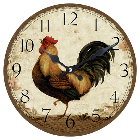 Yosemite Circular Wooden Skip Movement Wall Clock with Rooster Print