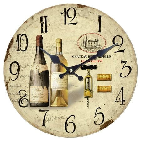 Yosemite Circular Wooden Wall Clock with Two Bottles Of Wine Print