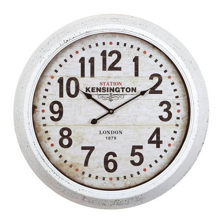 Yosemite Home Decor Circular Station Metal Wall Clock in Distressed White Finish