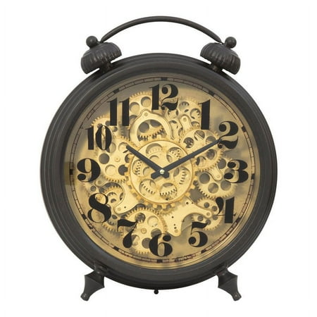 Yosemite Home Decor Modern Metal Gear Table Top Clock in Black and Brass