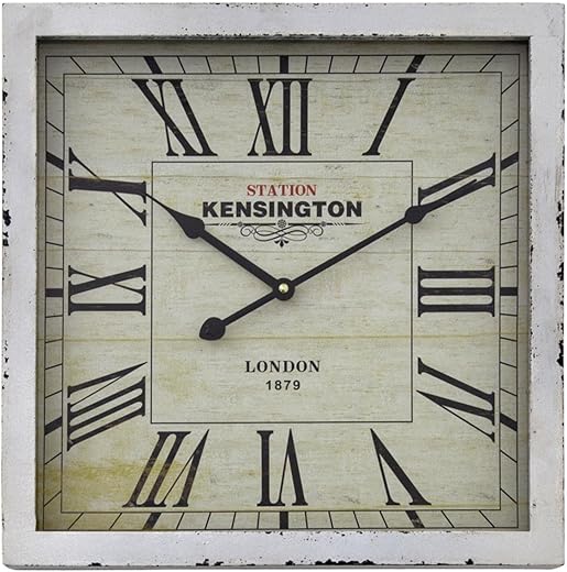 Yosemite Home Decor Square Wooden Wall Clock, White Frame, White Face, Black Text, Black Hands 2.5 x 16 x 16