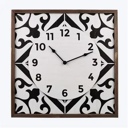 Youngs 20879 Wood Framed Square Wall Clock, Natural, Black & White