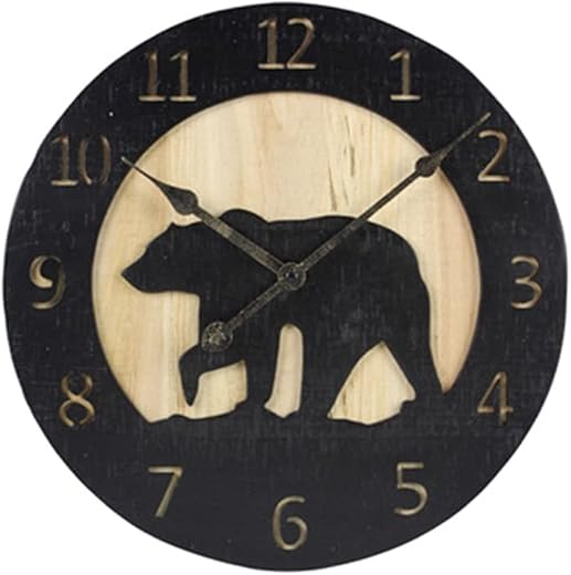 Young's Inc Wood Bear Carved Wall Clock - Wall Clocks for Living Room Decor - Functional and Decorative Beach, Lake, and Farmhouse Wall Clock - 14" W x 14" H