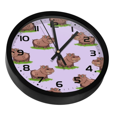 YOYOAMOY Hippo Pattern Printed Precision Clock 9.8 Inches Silent Wall Clock Easy to Install Read