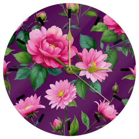 YZUOUZY Bathroom Wall Decor,Clock,Acrylic Wall Clocks,Pink Orchids Butterflies Palm Leaves