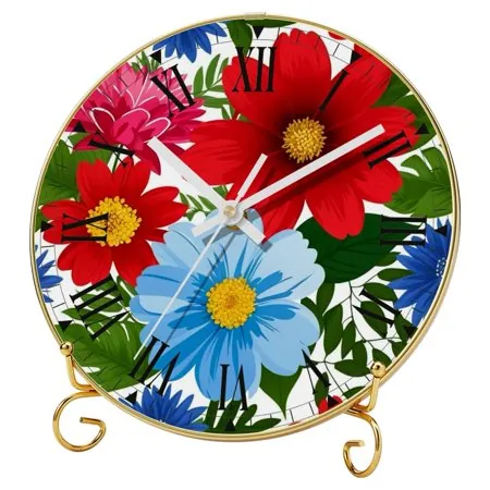 YZUOUZY Bathroom Wall Decor,Large Wall Clock,Tempered Glass Clocks for Living Room,Abstract Flower Red Blue