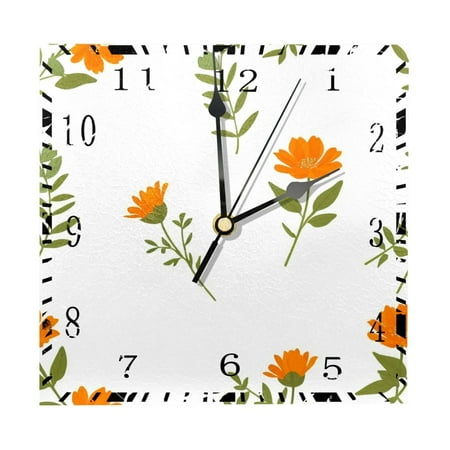 YZUOUZY Bathroom Wall Decor,Large Wall Clock,Wood Square Wall Clocks,Small Flower Yellow Flowers