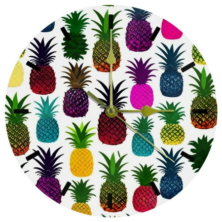 YZUOUZY Bathroom Wall Decor,Outdoor Clock,Acrylic Wall Clocks,Tropical Summer Colorful Pineapples